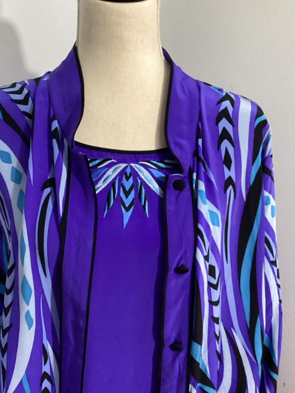 VTG BOB MACKIE WEARABLE ART PLUS 1X 100% SILK TWINSET TANK TOP TUNIC BLUE PURPLE - Picture 7 of 15